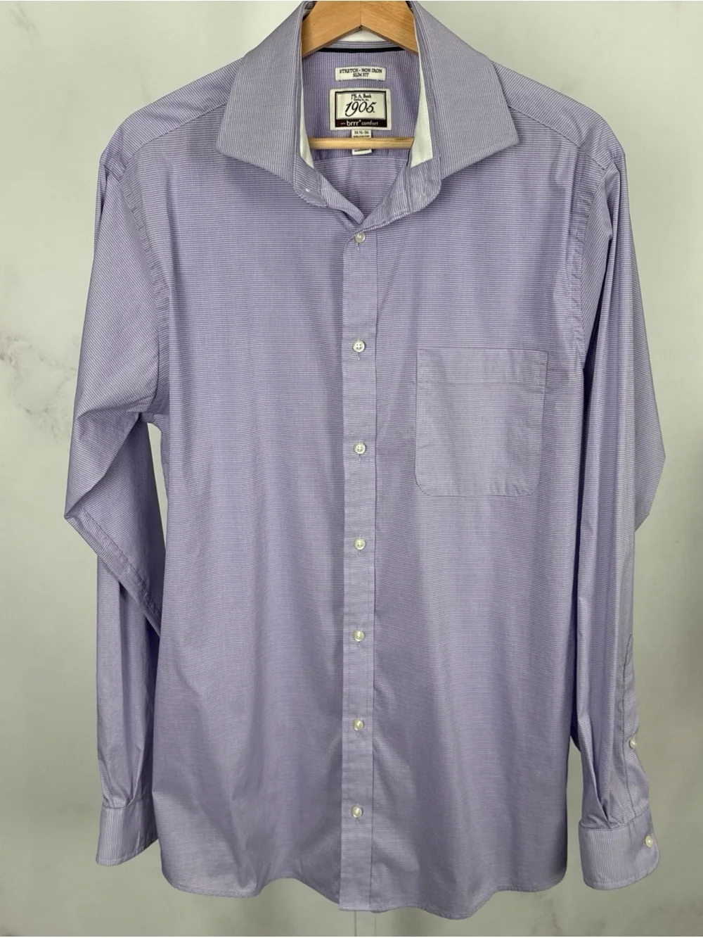 Jos A Bank Men’s 1905 Stretch, Non Iron, Slim Fit Purple Button Up 16.5/36 - Picture 2 of 10